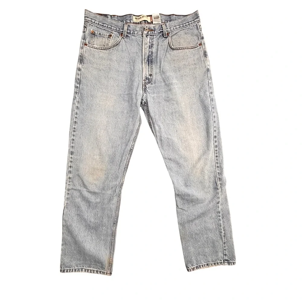 Levis 505 Regular Fit Light Wash Denim Jeans Mens 38x32 Straight Leg 0795